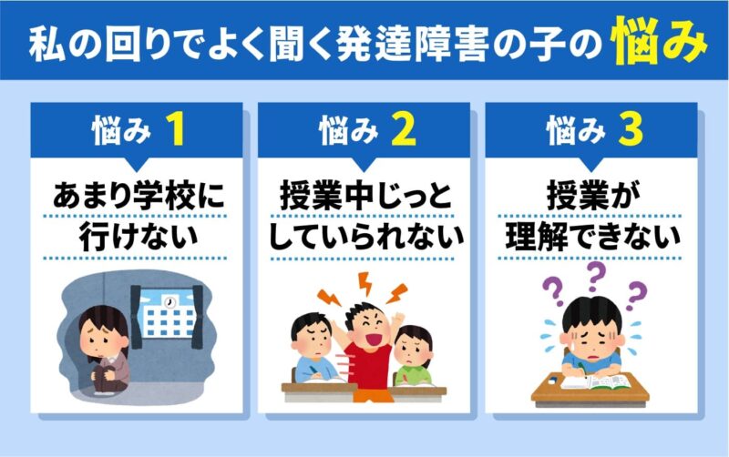 現役の父親が選んだ「発達障害の子向けの塾」おすすめ6選! 4 私の回りでよく聞く発達障害の子の悩みの図解