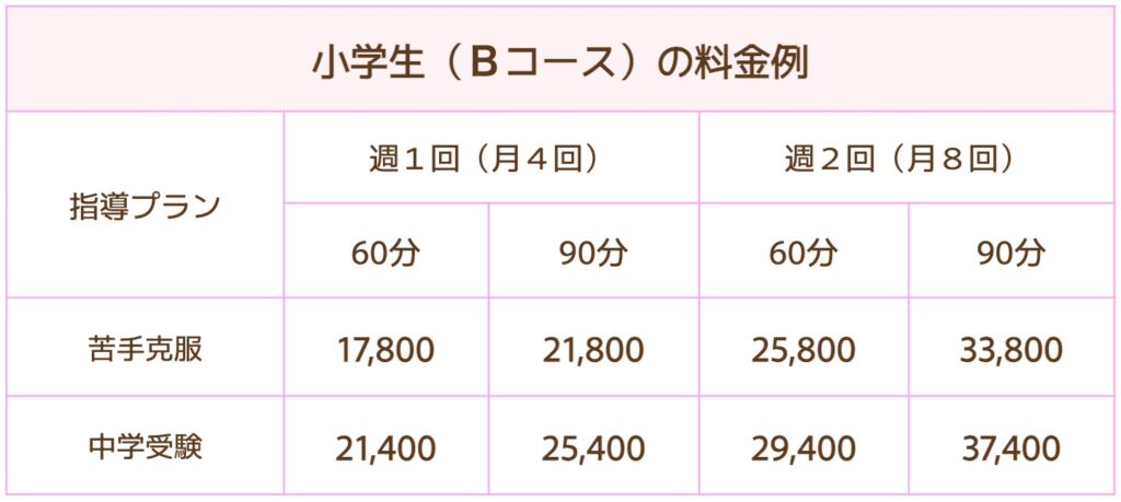 千葉の家庭教師「ジャニアスの料金」は月16,800円から!口コミ・評判 27 ジャニアスの小学生料金B